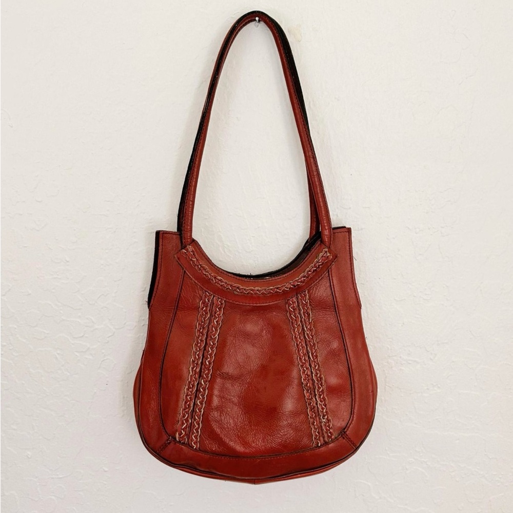 1970s brown leather braided shoulder bag
